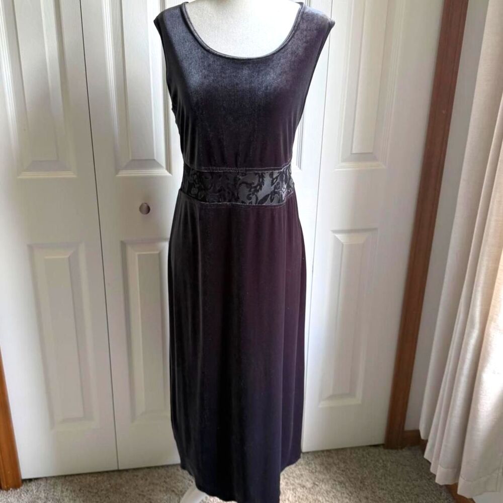 Vintage 90s whimsygoth gray velvety dress w/mesh cutout waist size M by Clio
